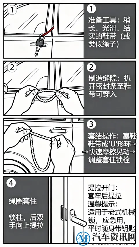 一招教你解决车门被锁巧用“鞋带开门法”-3